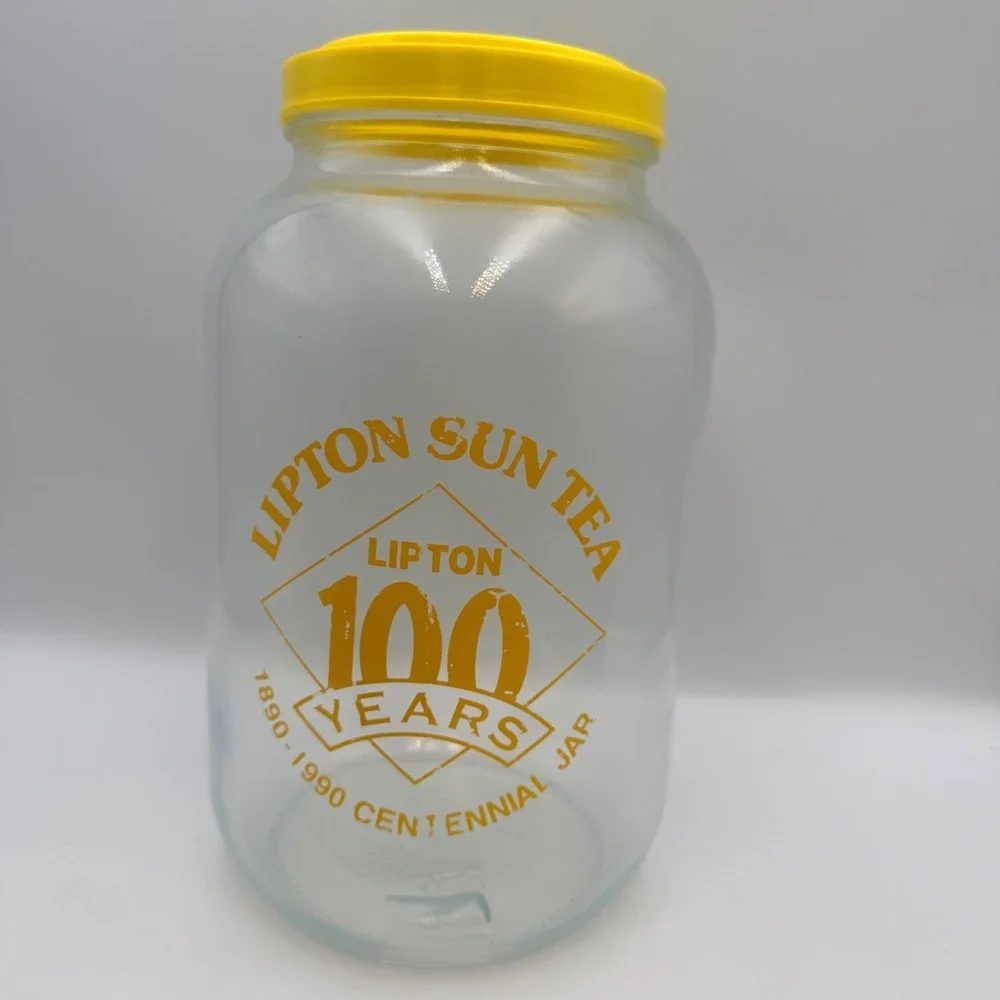 Vintage Lipton Sun Tea 100 Years Centennial Jar 1890-1990 Glass Pitcher Yellow